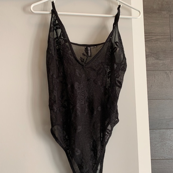 H&M Black Lace See-Through Bodysuit